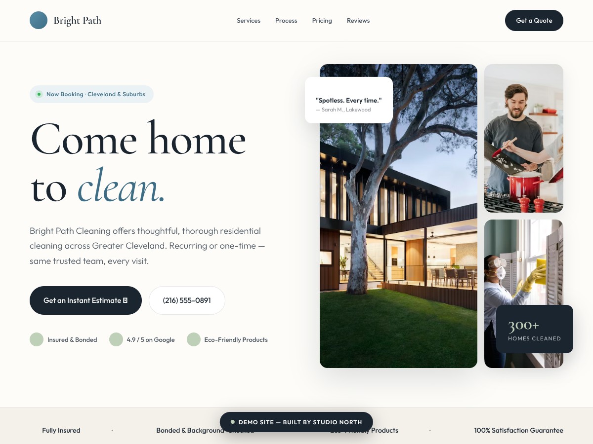 Screenshot of Bright Path Cleaning demo site