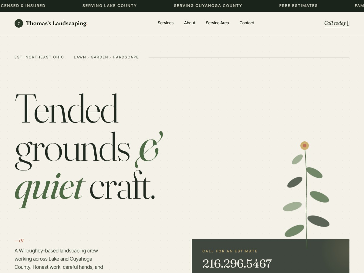 Screenshot of Thomas's Landscaping LLC website